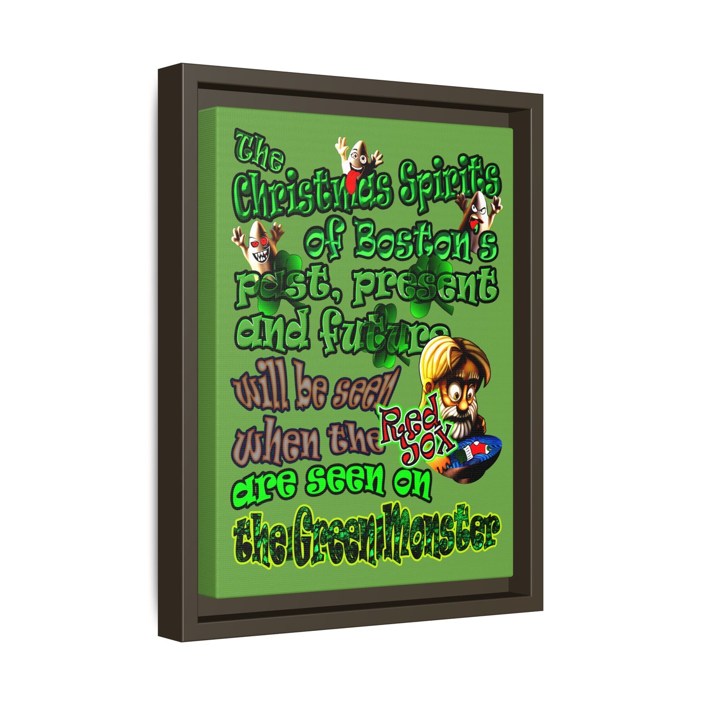 christmas spirits of boston - framed canvas art (green)