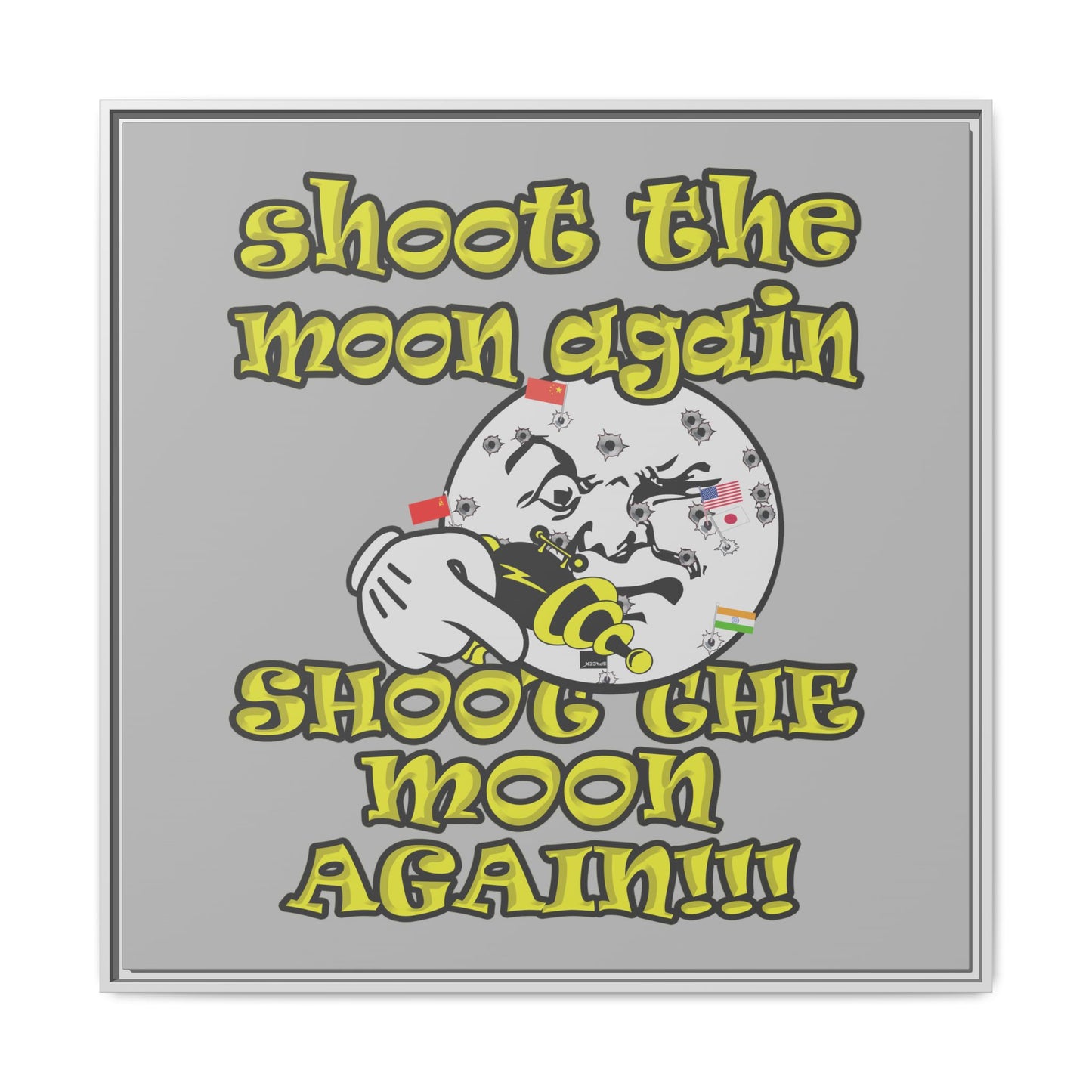 shoot the moon again - framed canvas art (light grey)