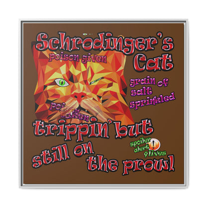 schrodinger's cat - framed canvas art (brown)