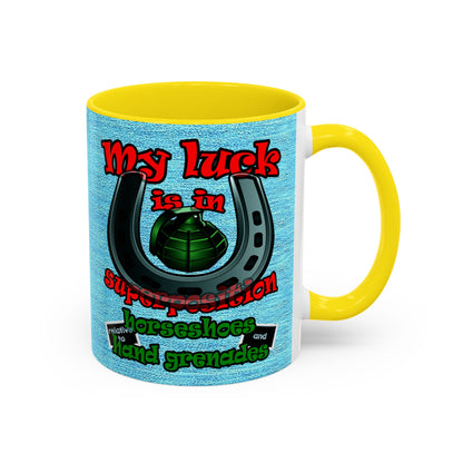 my luck - Accent Mug (faded dark blue)