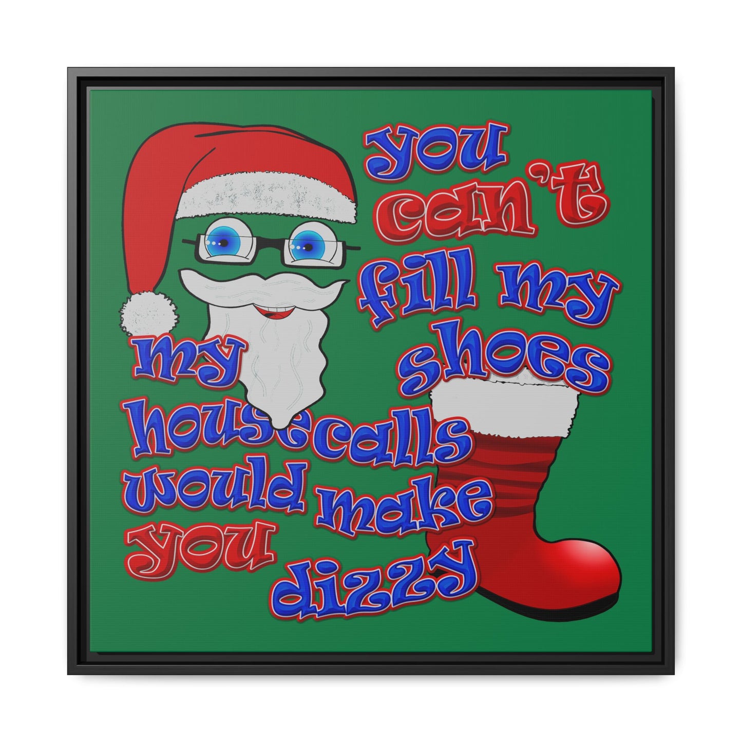 santa's shoes - framed canvas art (dark green)