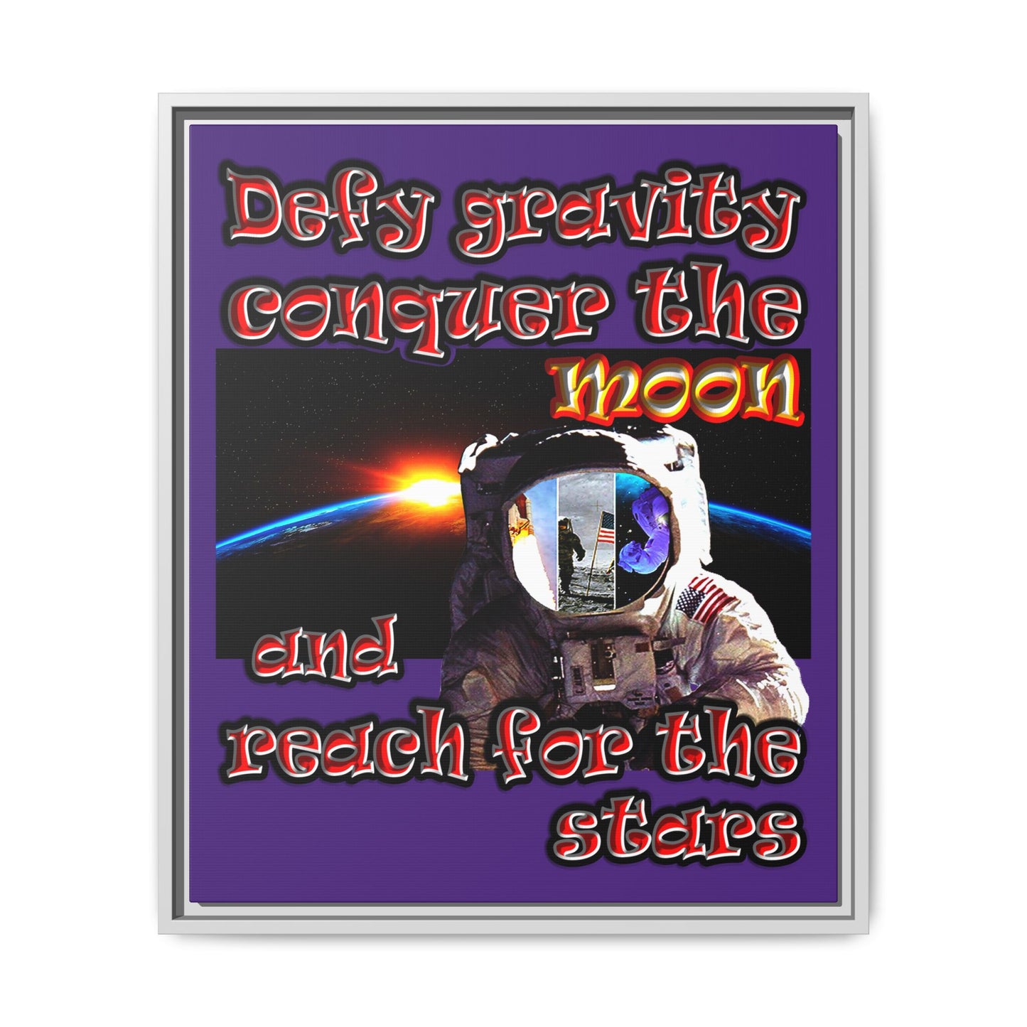 defy conquer reach - framed canvas art (purple)