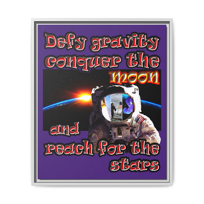 defy conquer reach - framed canvas art (purple)