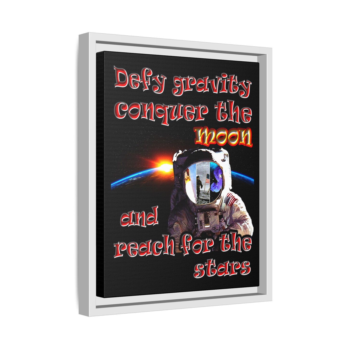 defy conquer reach - framed canvas art (black)