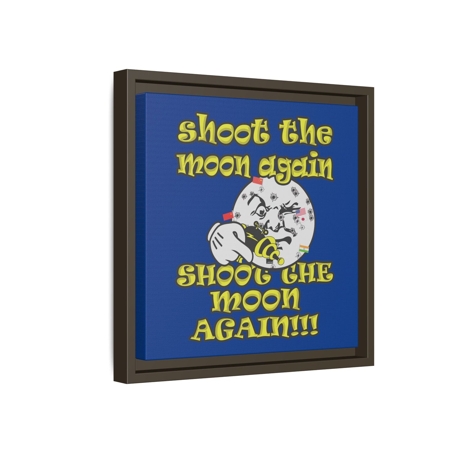 shoot the moon again - framed canvas art (dark blue)