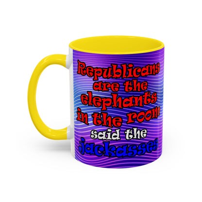 donkeys and elephants - Accent Mug (purple wave)