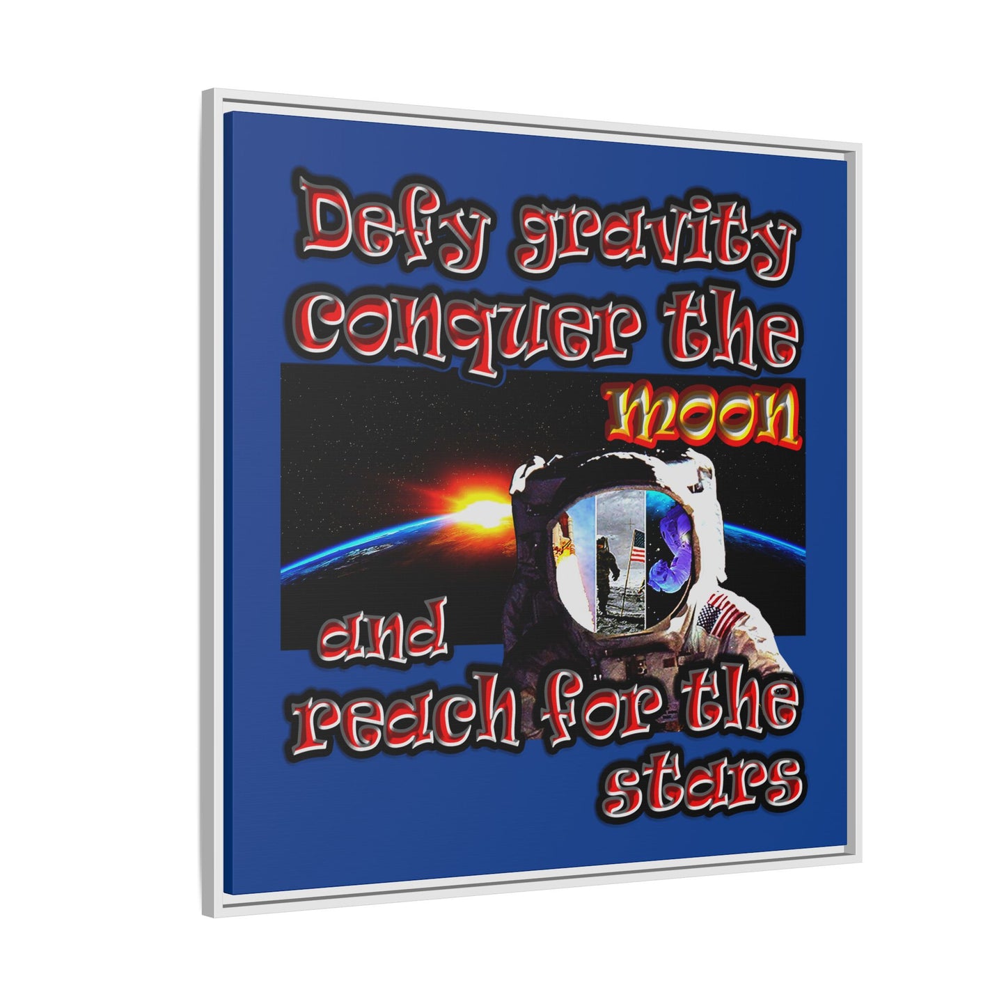 defy conquer reach - framed canvas art (dark blue)