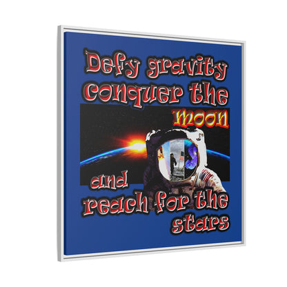 defy conquer reach - framed canvas art (dark blue)