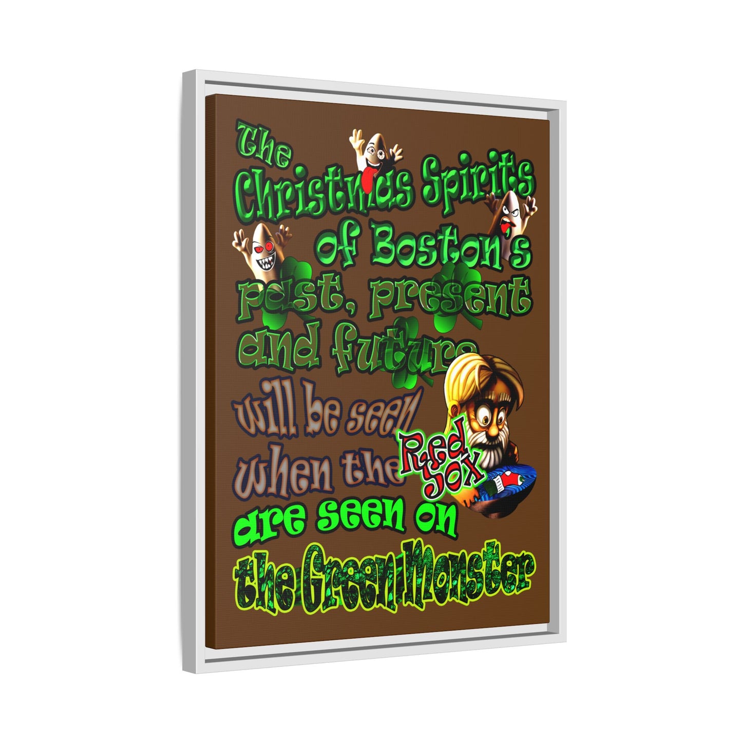 christmas spirits of boston - framed canvas art (brown)
