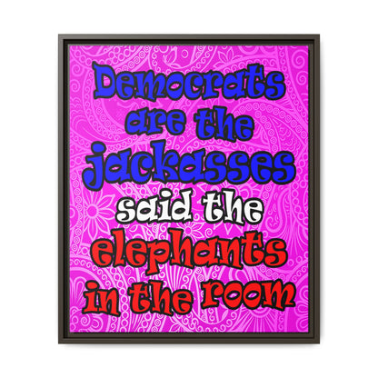 donkeys and elephants - framed canvas art (pink swirl)