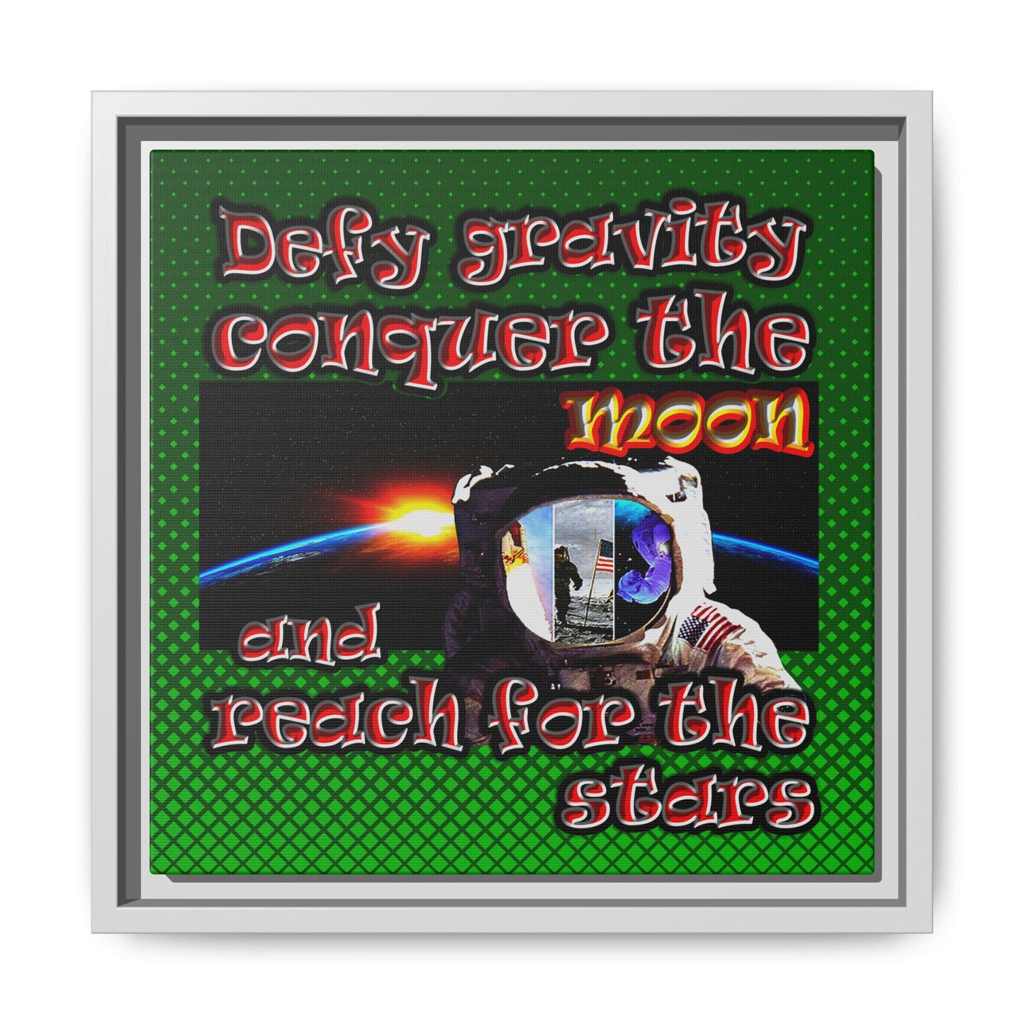 defy conquer reach - framed canvas art (logo green)