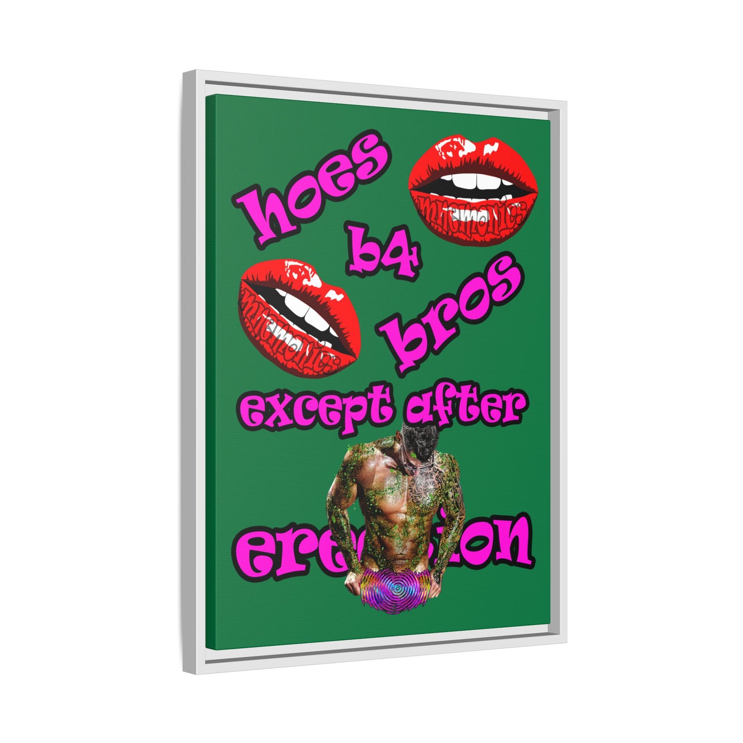 hoes b4 bros - framed canvas art (dark green)