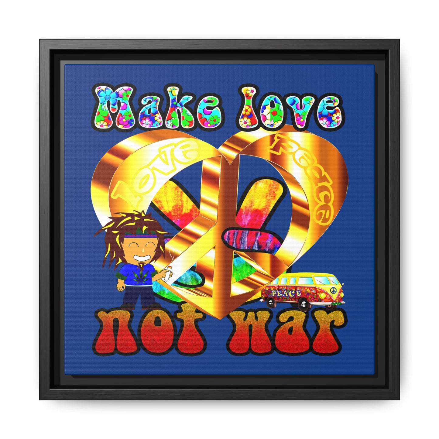 love peace - framed canvas art (dark blue)