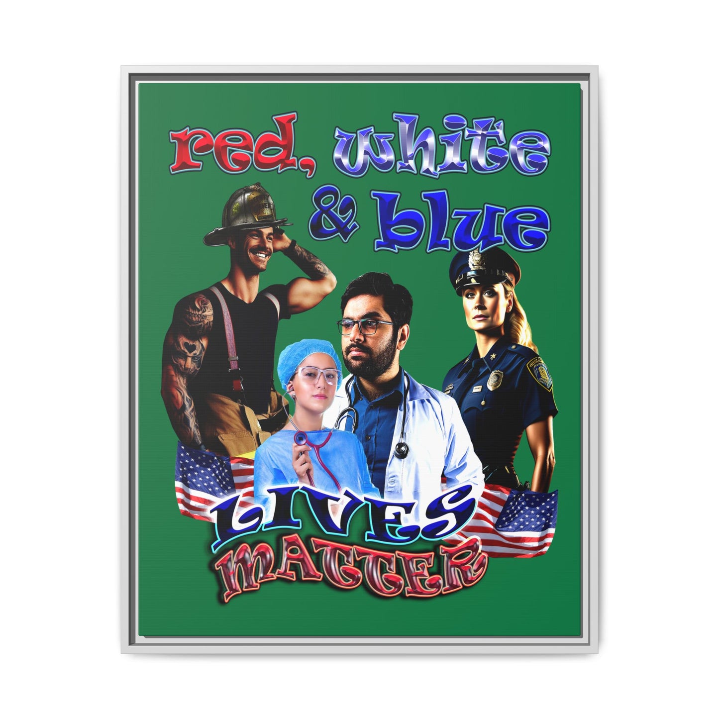 rw&b lives matter - framed canvas art (dark green)