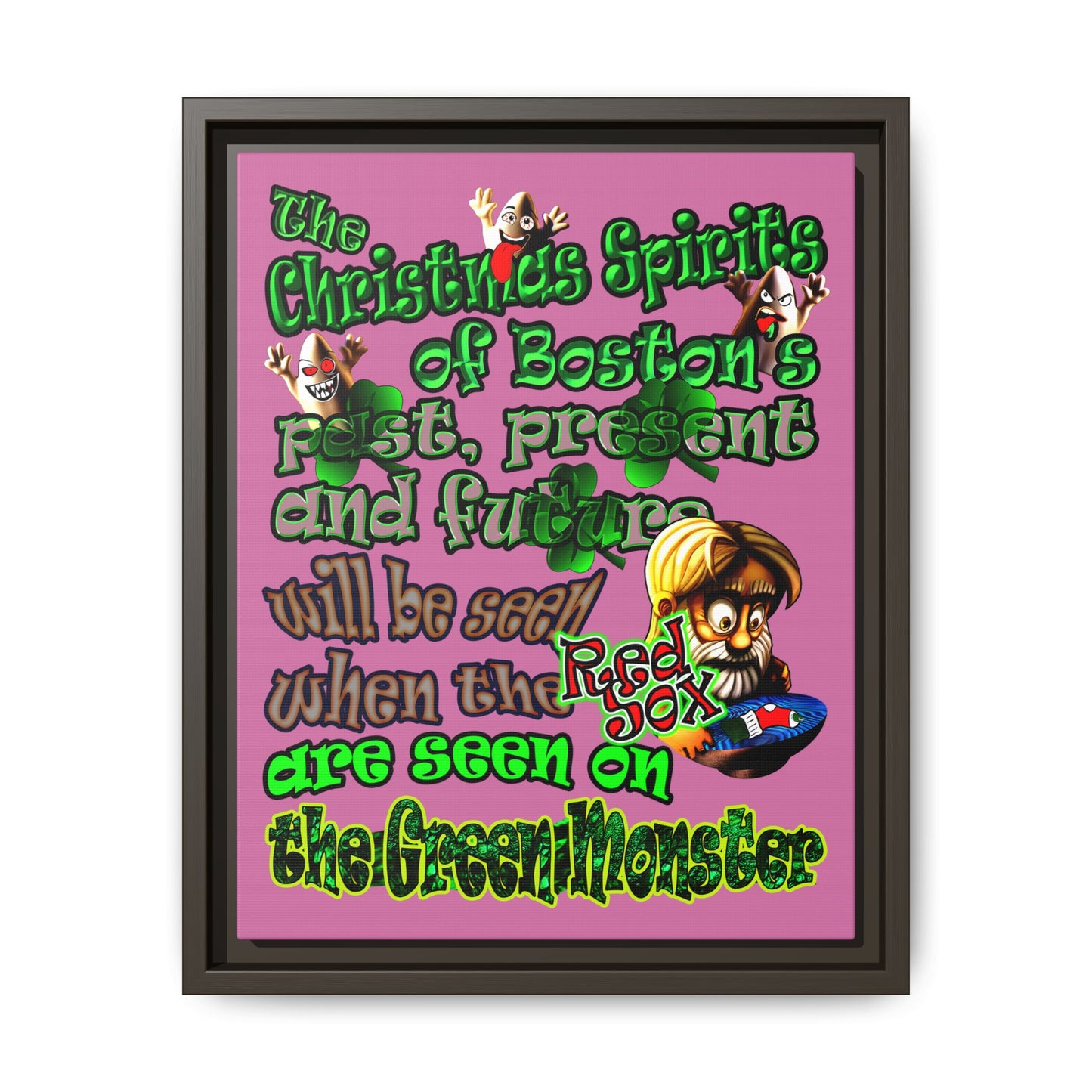 christmas spirits of boston - framed canvas art (light pink)