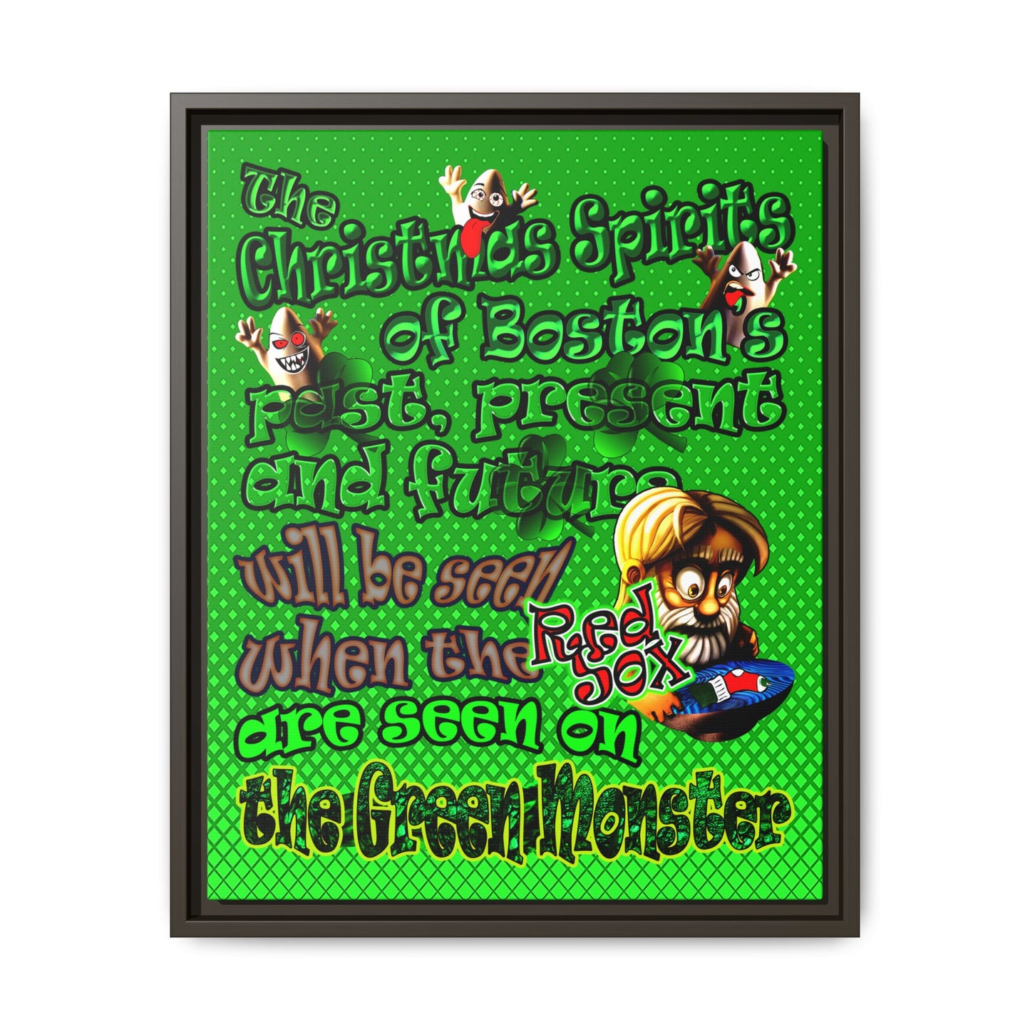 christmas spirits of boston - framed canvas art (logo green)