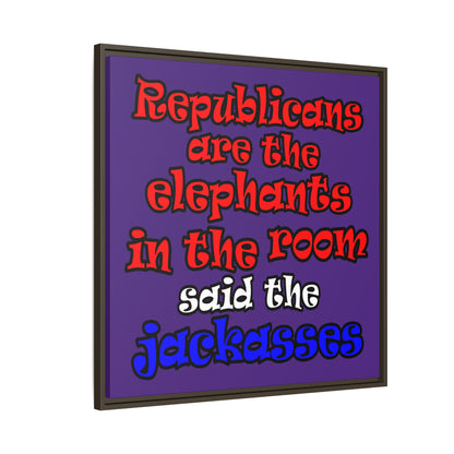 donkeys and elephants - framed canvas art (purple)
