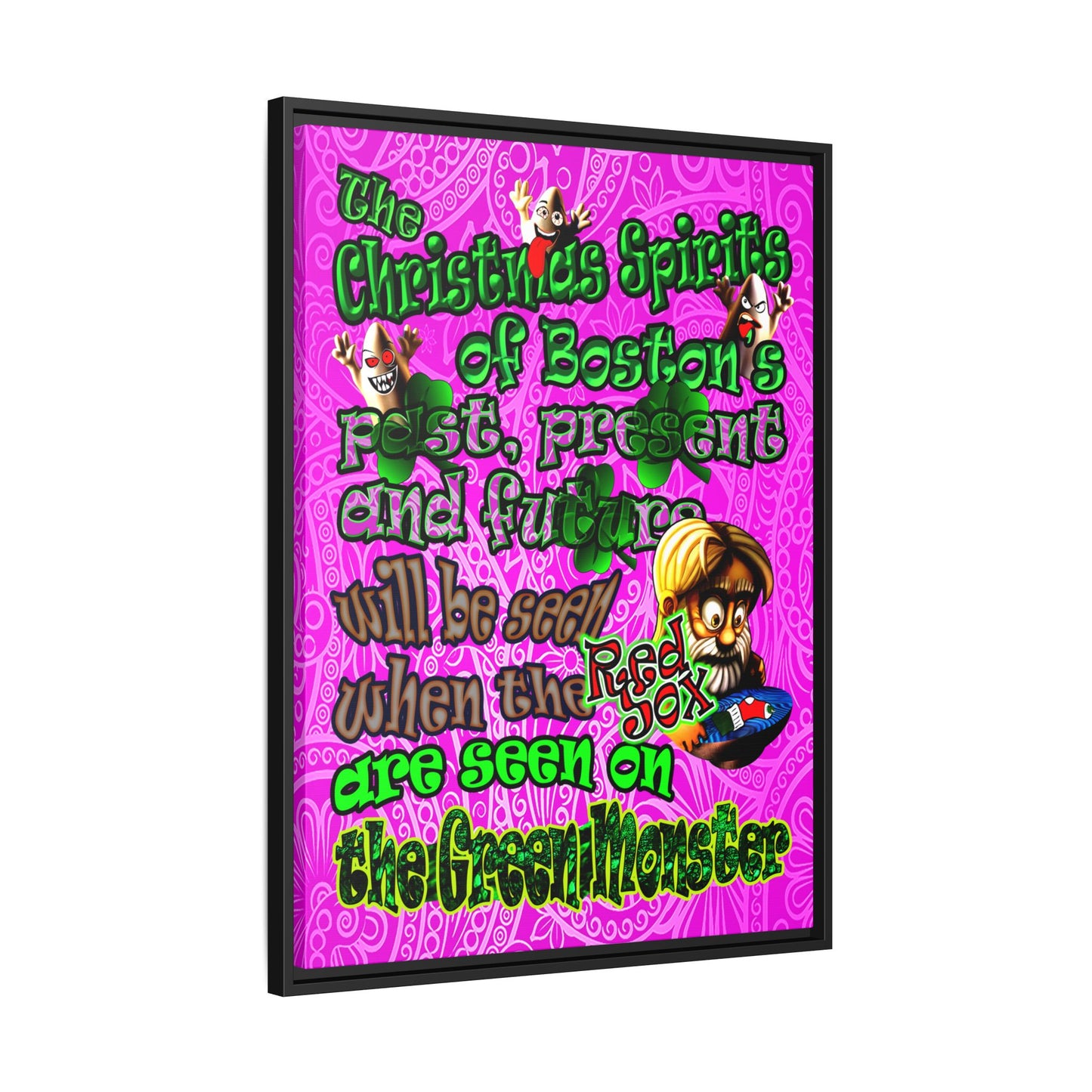 christmas spirits of boston - framed canvas art (pink swirl)