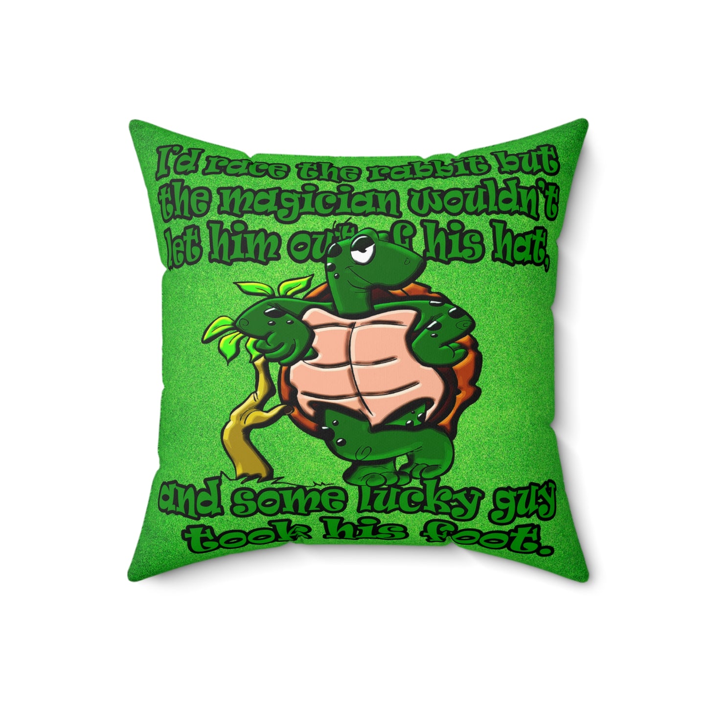 turtle race - Spun Polyester Square Pillow - (green turf)