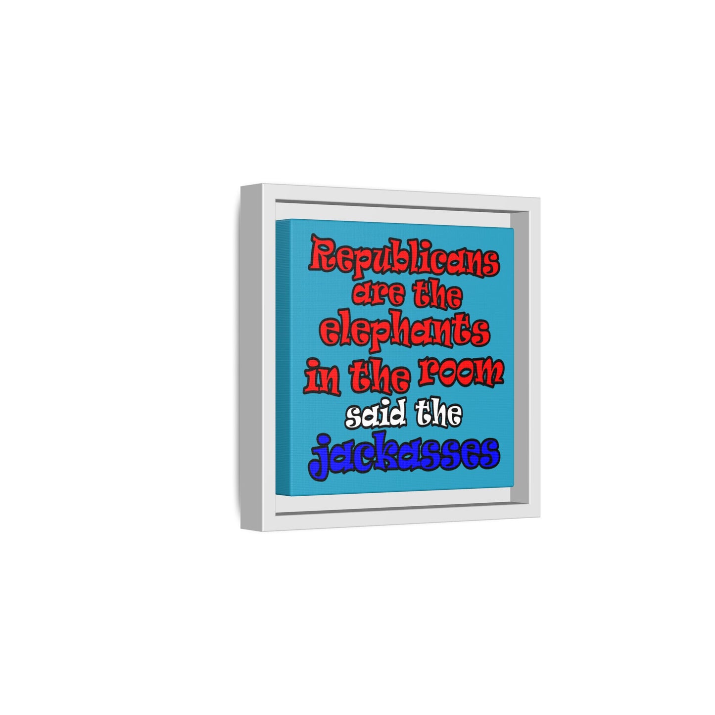 donkeys and elephants - framed canvas art (turquoise)
