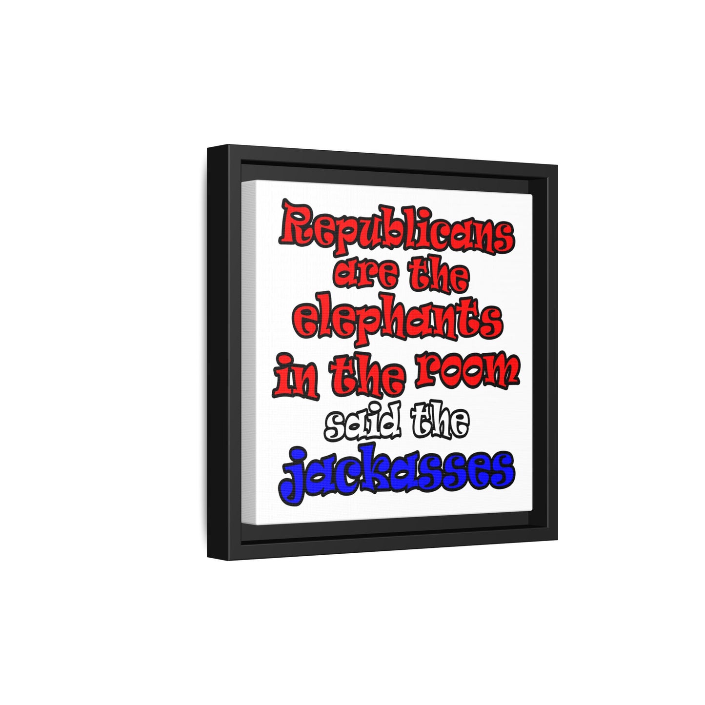 donkeys and elephants - framed canvas art (white)