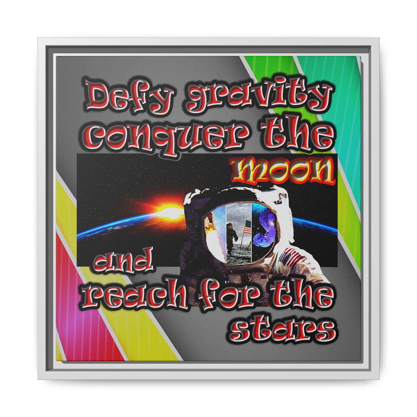 defy conquer reach - framed canvas art (rainbow split)