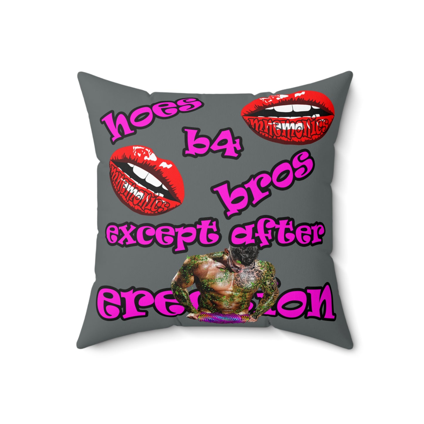hoes b4 bros - Spun Polyester Square Pillow - (dark grey)