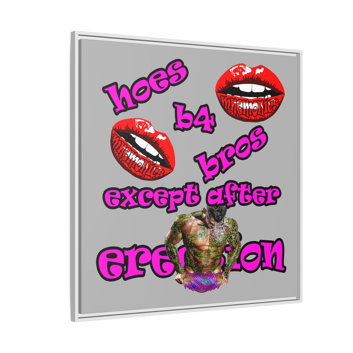 hoes b4 bros - framed canvas art (light grey)