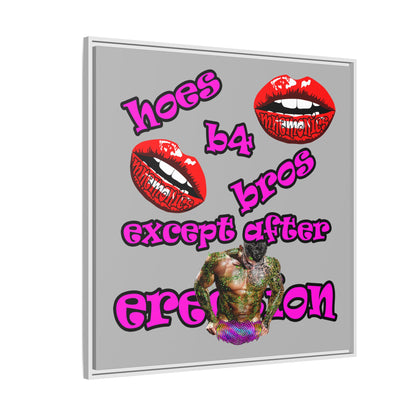 hoes b4 bros - framed canvas art (light grey)