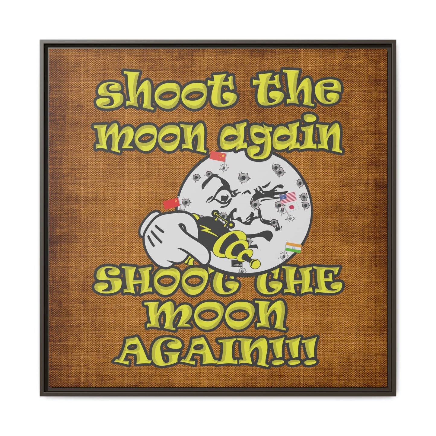 shoot the moon again - framed canvas art (brown papyrus)