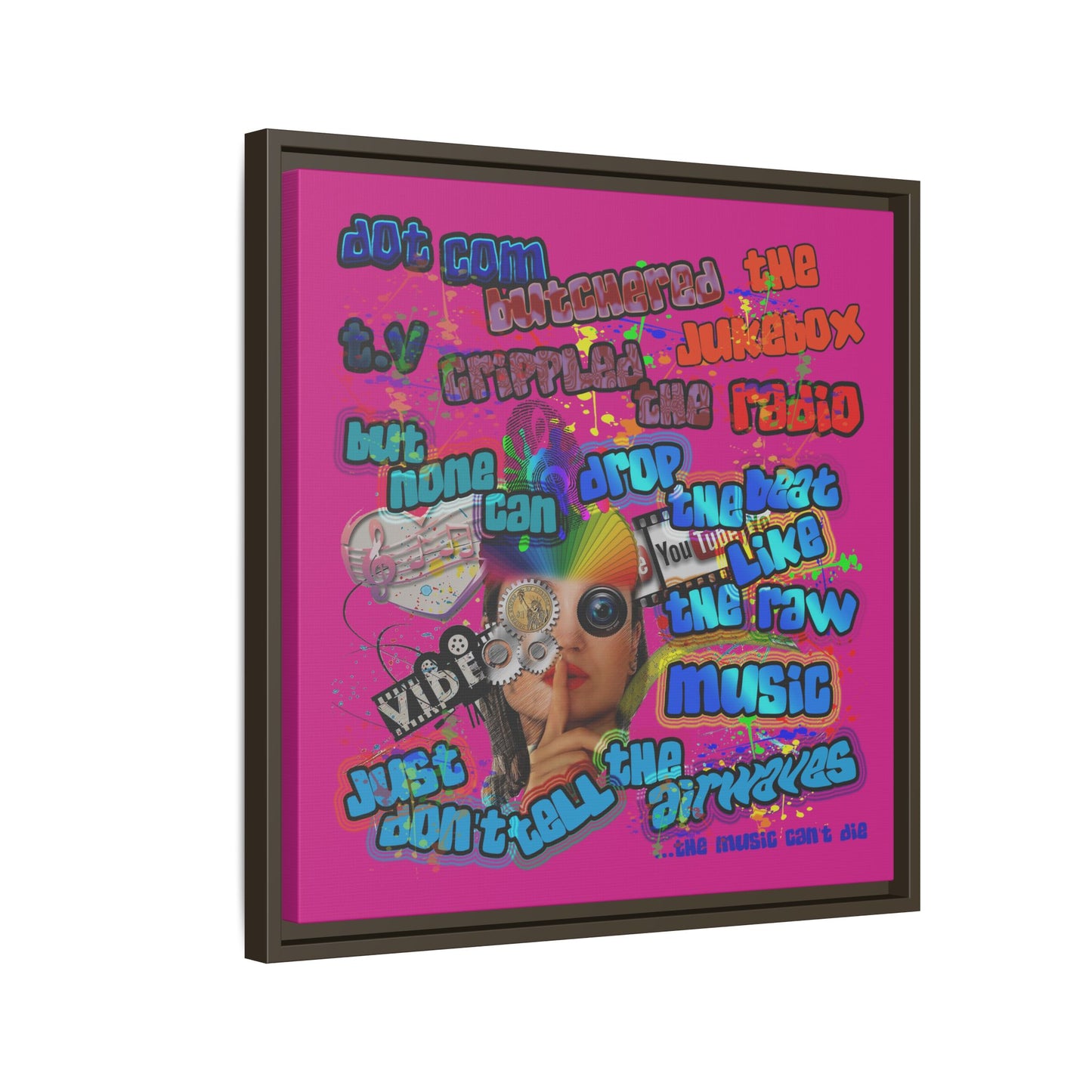 drop the beat - framed canvas art (pink)