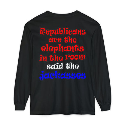 donkeys and elephants - Unisex Garment-dyed Long Sleeve T-Shirt