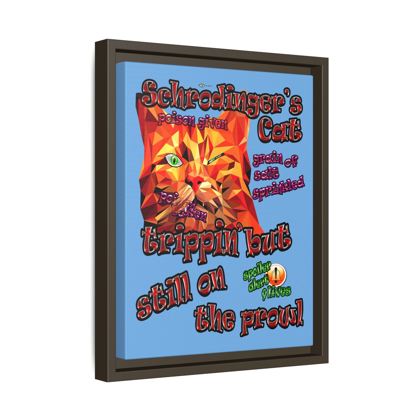 schrodinger's cat - framed canvas art (light blue)