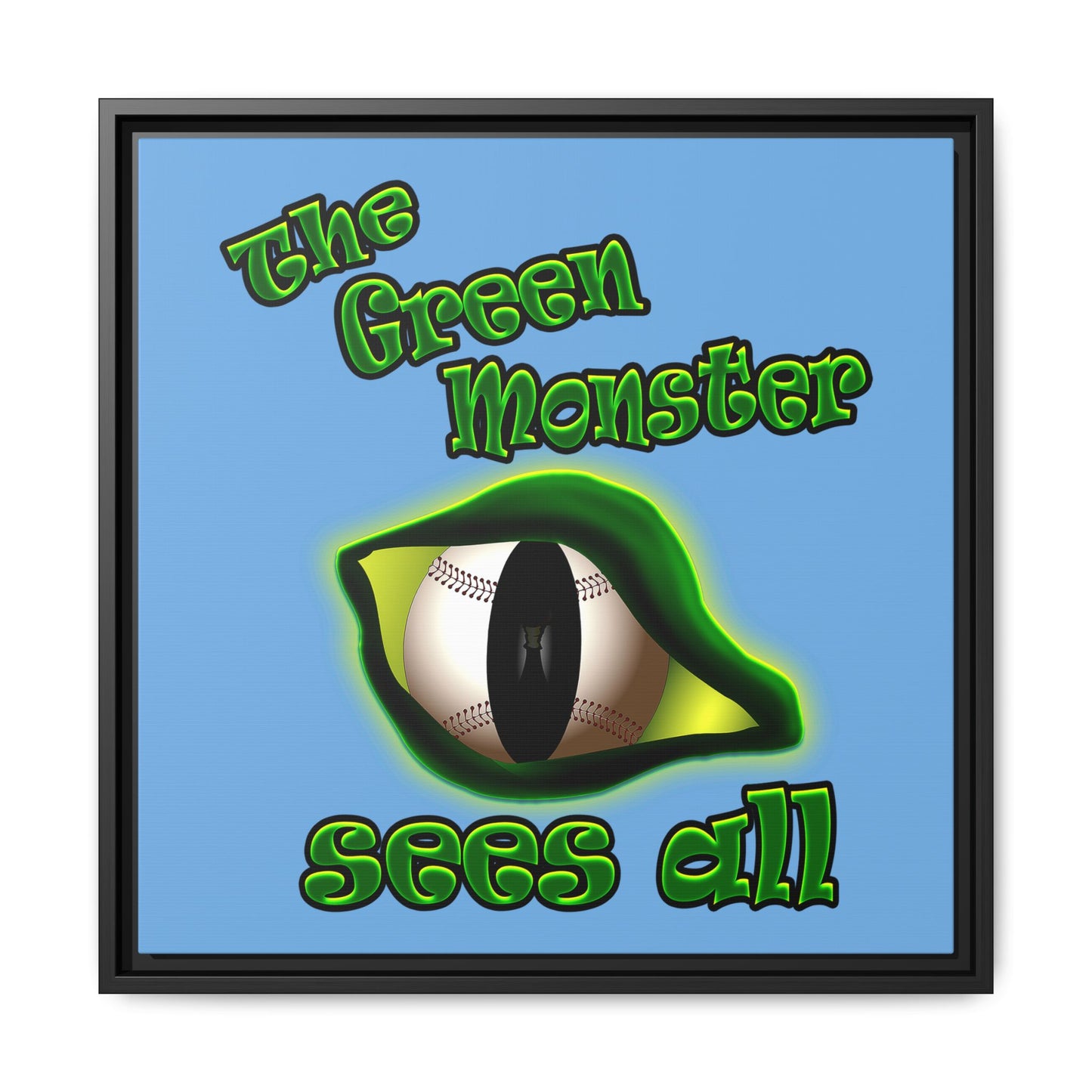 green monster - framed canvas art (light blue)