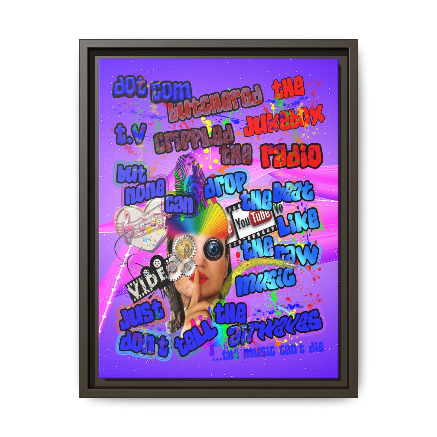drop the beat - framed canvas art (purple-pink wave)