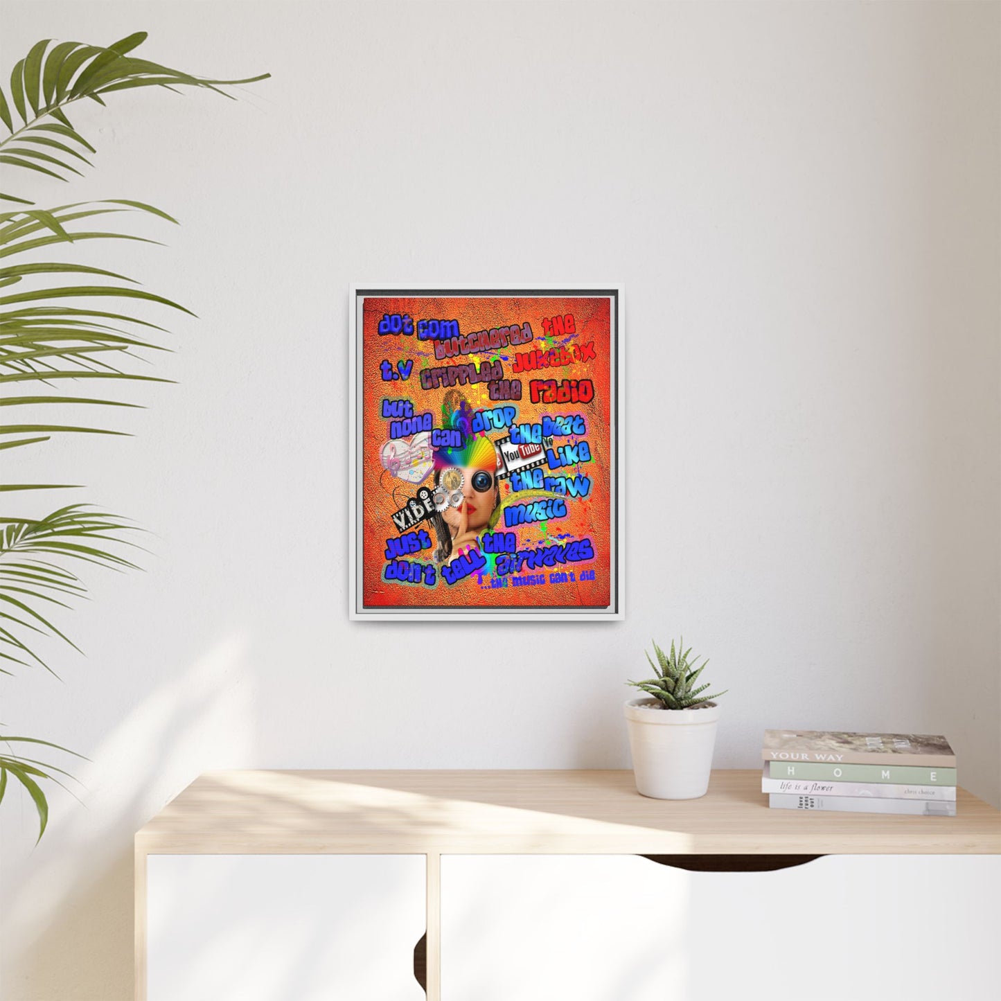 drop the beat - framed canvas art (burnt orange)