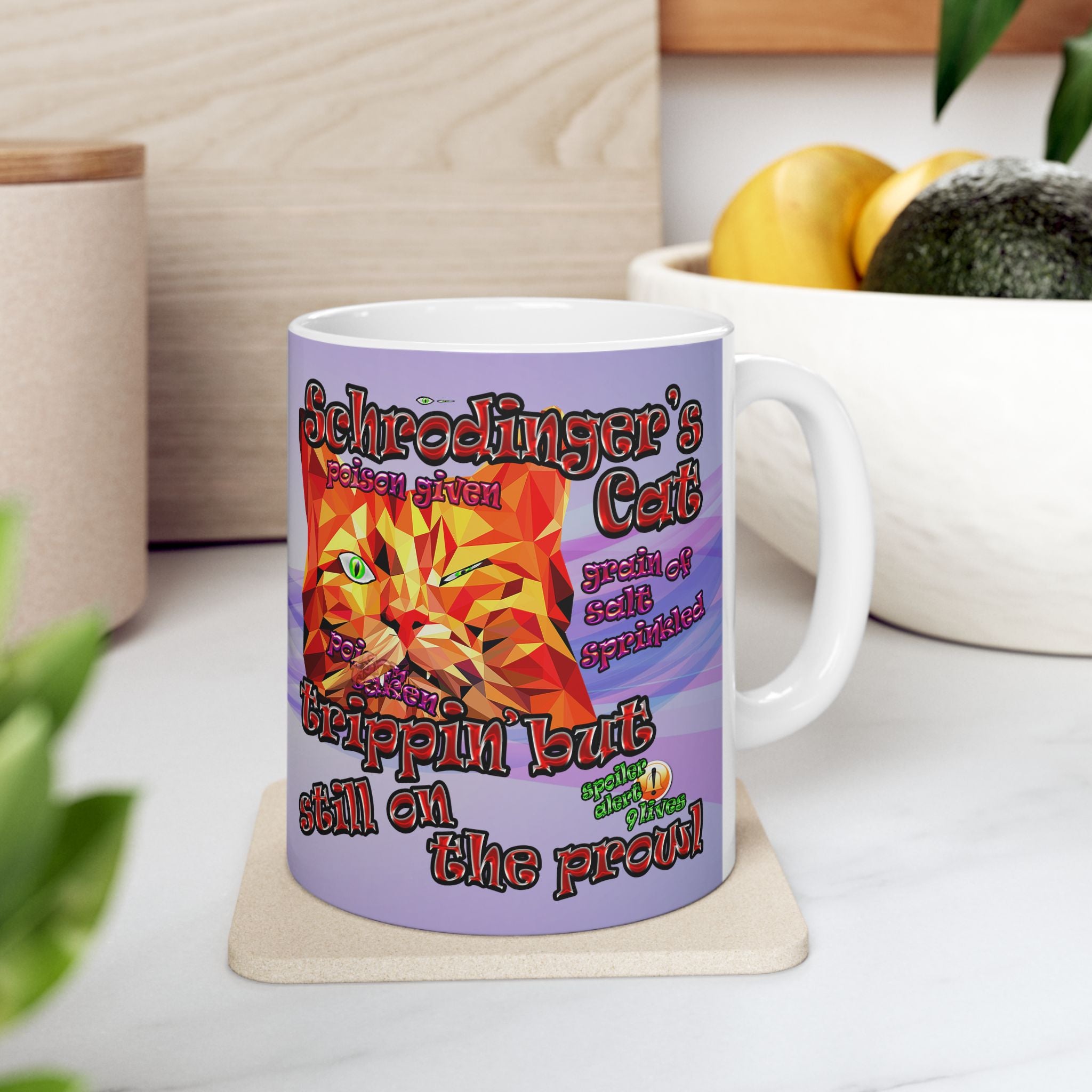 schrodinger's cat - White Mug (light blue-pink wave)