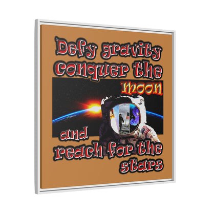 defy conquer reach - framed canvas art (light brown)