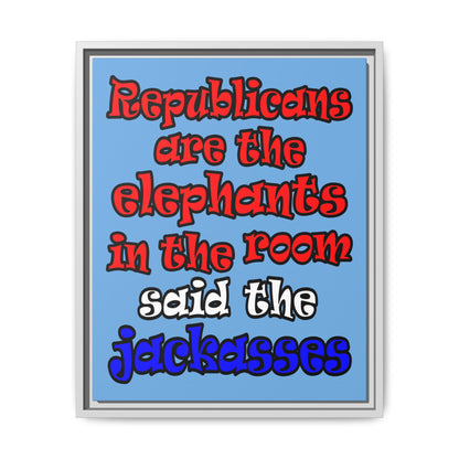 donkeys and elephants - framed canvas art (light blue)
