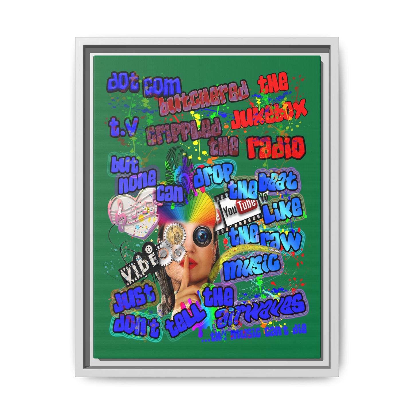 drop the beat - framed canvas art (dark green)