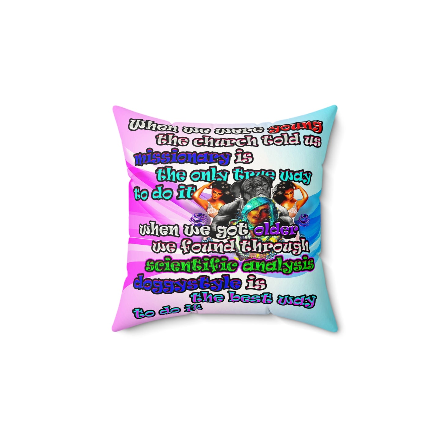 doggystyle - Faux Suede Square Pillow - (light blue-pink wave)