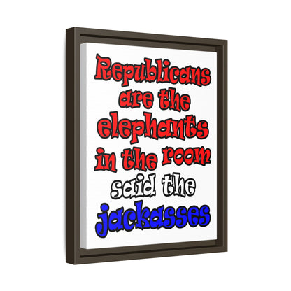 donkeys and elephants - framed canvas art (white)