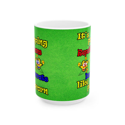 popping like popcorn - White Mug (green turf)