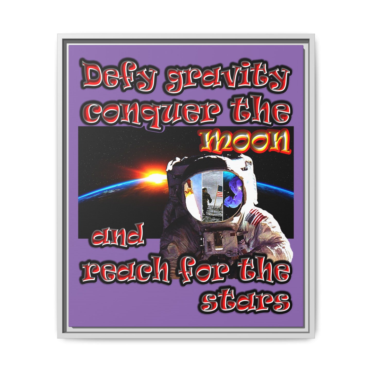 defy conquer reach - framed canvas art (light purple)