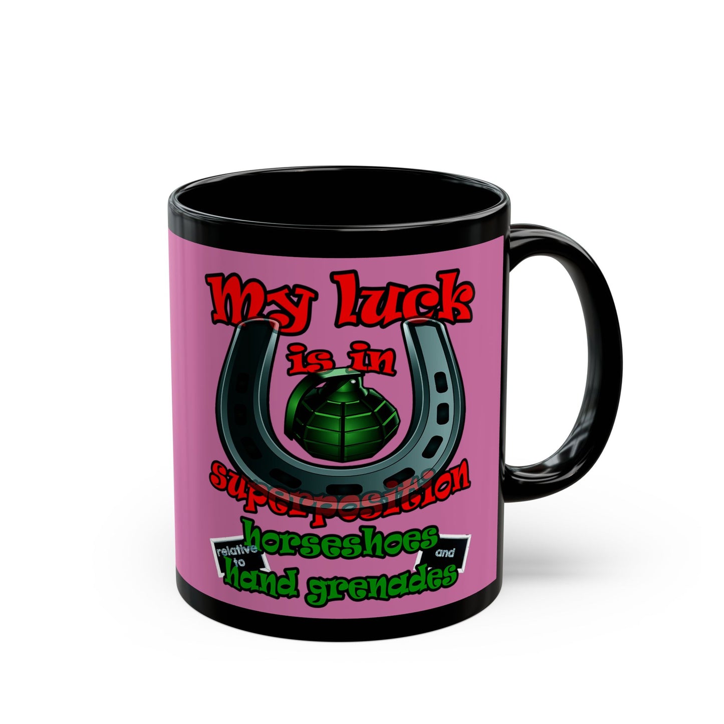 my luck - Black Mug (light pink)