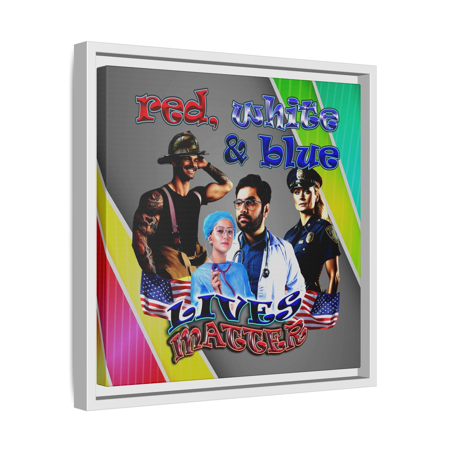 rw&b lives matter - framed canvas art (rainbow split)