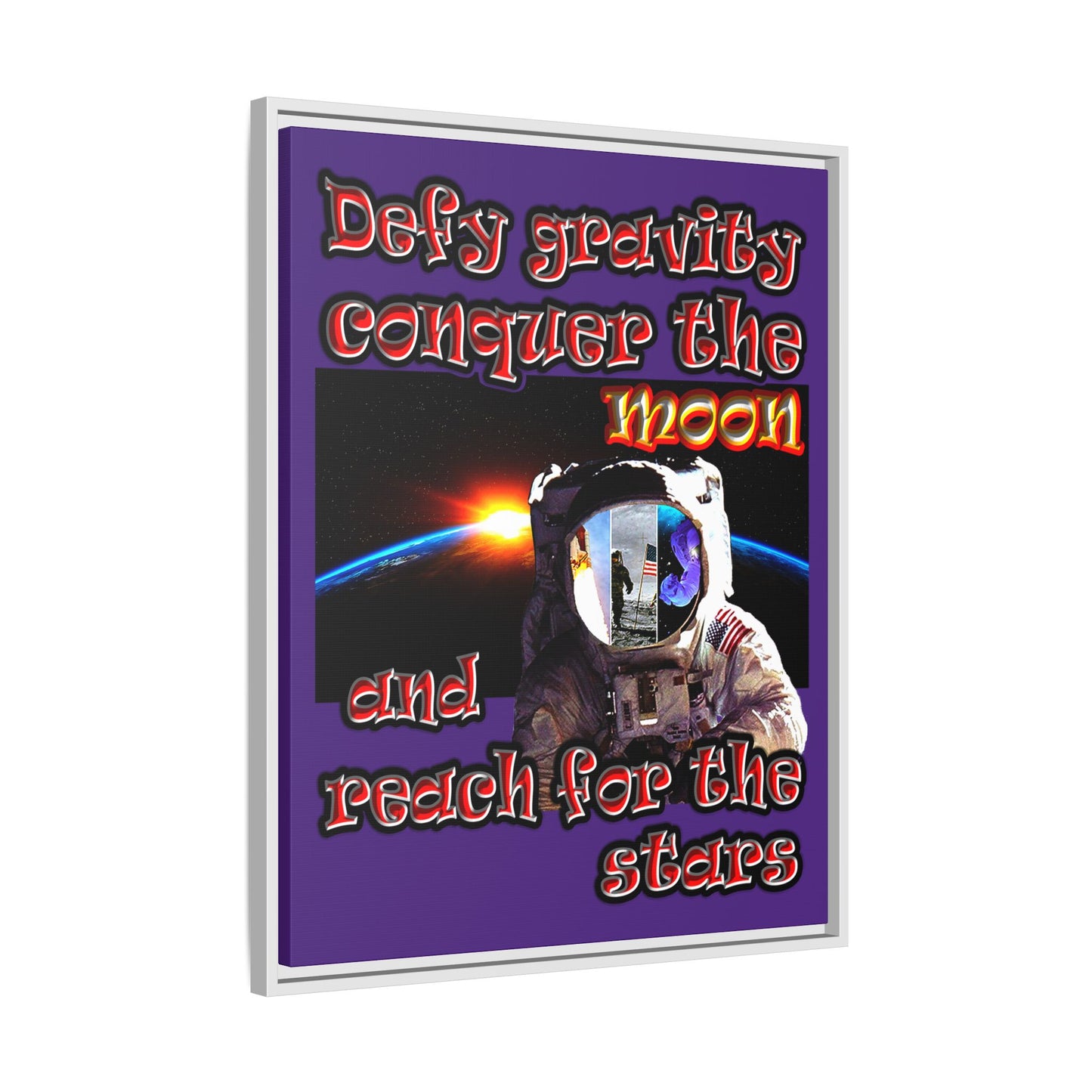 defy conquer reach - framed canvas art (purple)