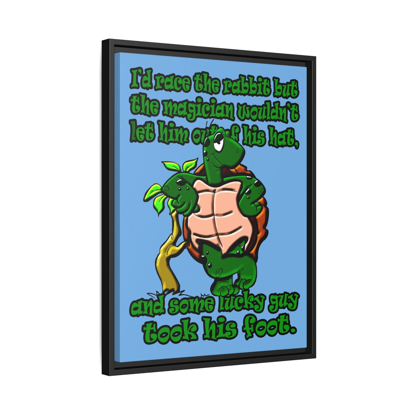 turtle race - framed canvas art (light blue)