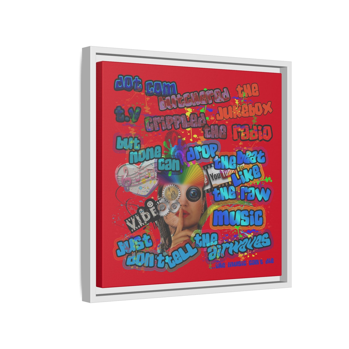 drop the beat - framed canvas art (dark red)