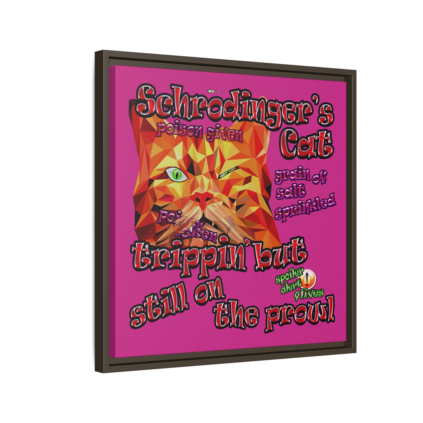 schrodinger's cat - framed canvas art (pink)